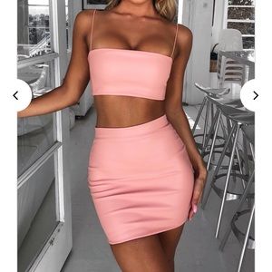 Pink leather skirt